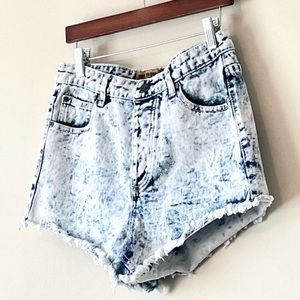 Angel Premium Acid Wash 100% Cotton Denim Frayed Shorts Sz L